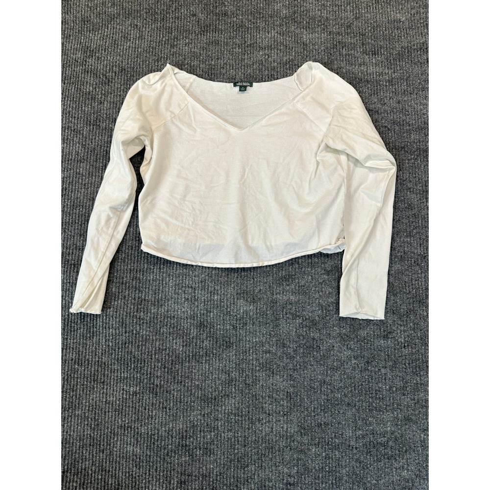 Wild Fable Cropped Long Sleeve Top XL White Solid Raw Hem‎ Jersey